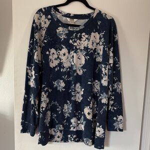 CJ Banks Floral Navy Blue Women's Top